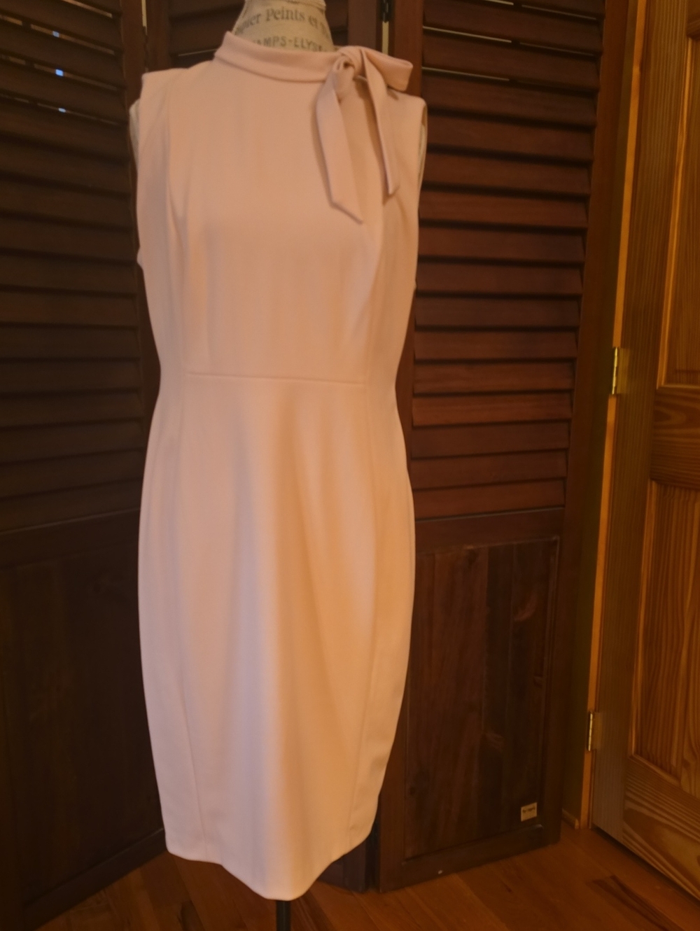 Calvin Klein Sleeveless Sheath Dress with Neck Tie in Light Blush